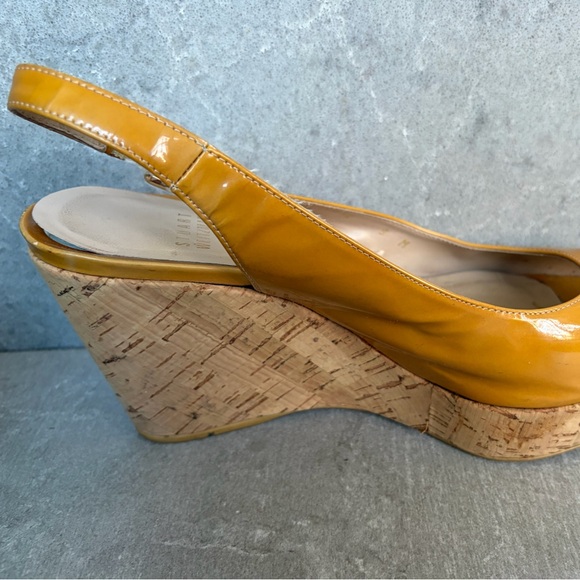 Tan patent-leather peep-toe wedges - Picture 6 of 14